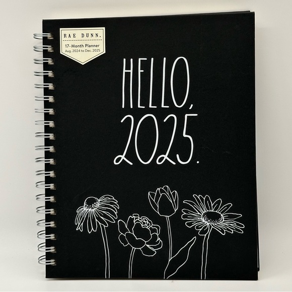 Rae Dunn Other - Rae Dunn HELLO 2025 Large Hard Cover Spiral 17-month Planner (Ivory/Black)